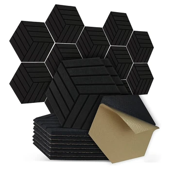 12 упаковок акустических панелей, Самоклеящиеся шестигранные акустические панели, Звуконепроницаемые стеновые панели, уменьшающие шумовое эхо, Черный