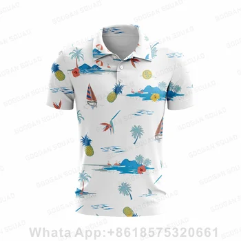 2023 Новая летняя мужская рубашка поло в Гавайском стиле, повседневная модная футболка с коротким рукавом, быстросохнущая футболка для рыбалки, гольфа, футболка-поло с пуговицами на лацкане