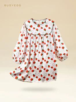 Детская ночная рубашка из натурального шелка с принтом little red apple, летняя домашняя одежда из натурального шелка для девочек, детская ночная рубашка с длинным рукавом
