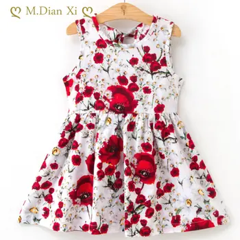 Детское платье с цветочным рисунком, прекрасная мода 2023, новая детская хлопковая льняная юбка без рукавов с принтом, летнее платье для маленьких девочек, детская одежда