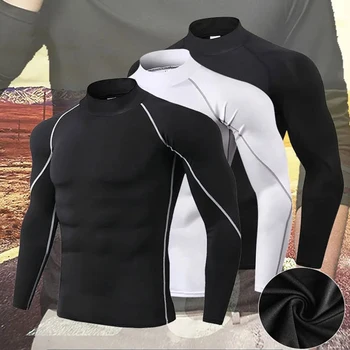 Мужская спортивная футболка для бодибилдинга, Быстросохнущая рубашка для бега, компрессионный топ с длинным рукавом, футболка для спортзала, мужская облегающая футболка для фитнеса Rashgard