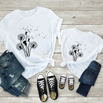 Семейные футболки с Одуванчиками, Одежда для мамы и дочки, Белая футболка, Наряды 2021 года, Бразильская Уличная футболка Оверсайз, Хипстерская Удобная